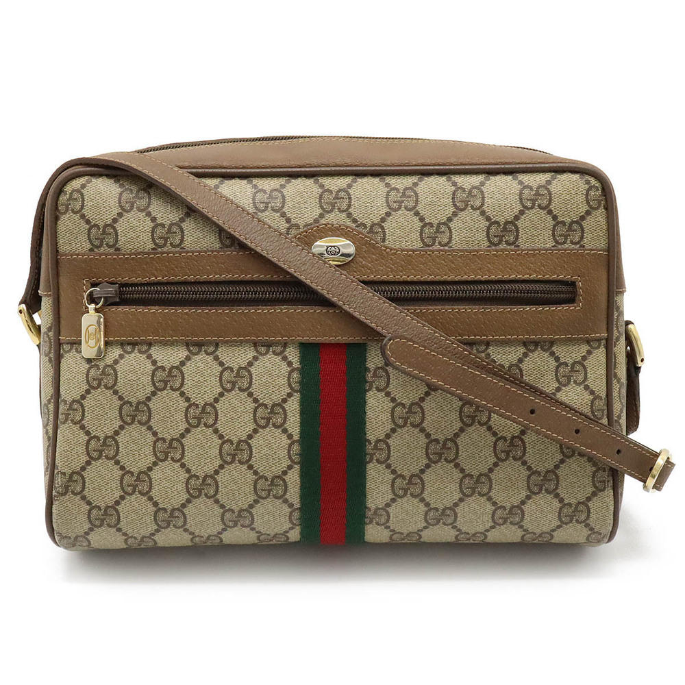 Gucci GG Plus Sherry Shoulder Bag Leather Beige Brown Cream Brown